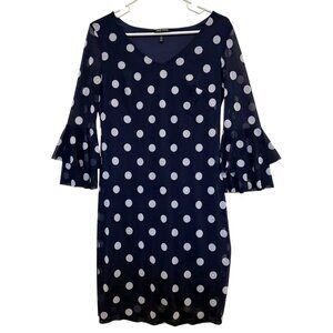 Allison Brittney Polka Dot Dress Flare Sleeves Size S Sheer Overlay Lined Preppy